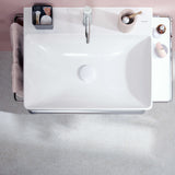 Lavabo blanc Hansgrohe, vasque rectangulaire, robinet chromé, salle de bain moderne.