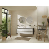 Meuble de salle de bain blanc, marque inconnue, double vasque moderne design.