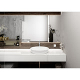 Vasque à poser blanche Grohe sur plan de toilette moderne en bois, salle de bains design
