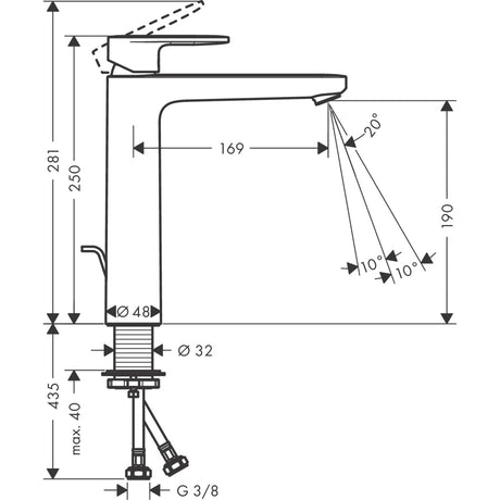 Mitigeur lavabo Grohe chromé, schéma technique avec dimensions détaillées