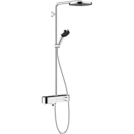 Colonne de douche Hansgrohe, type thermostatique, couleur chromée brillante.