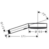Douchette Grohe, main, chromée, schéma technique avec dimensions et inclinaison