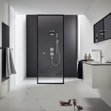 Douche Grohe, cabine noire, mitigeur moderne, salle de bain design, couleur noire et blanche