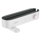 Mitigeur bain-douche blanc Hansgrohe avec boutons de commande et design moderne.