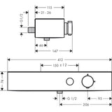 Plan technique mitigeur thermostatique Grohe, produit chromé, dimensions détaillées