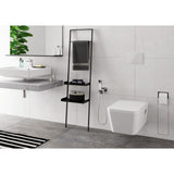 WC suspendu Grohe blanc, sanitaire moderne pour salle de bain, avec abattant et douchette.