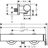 Schéma technique mitigeur thermostatique Grohe, robinet mural, finition chromée.
