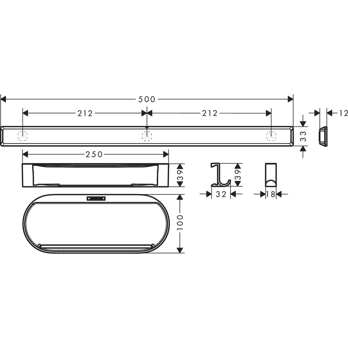 croquis technique porte-serviettes Grohe, accessoire salle de bain, chrome