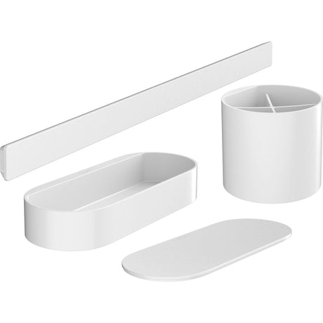 Set accessoires salle de bain blanc Hansgrohe, distributeur, porte-savon, pot compartimenté.