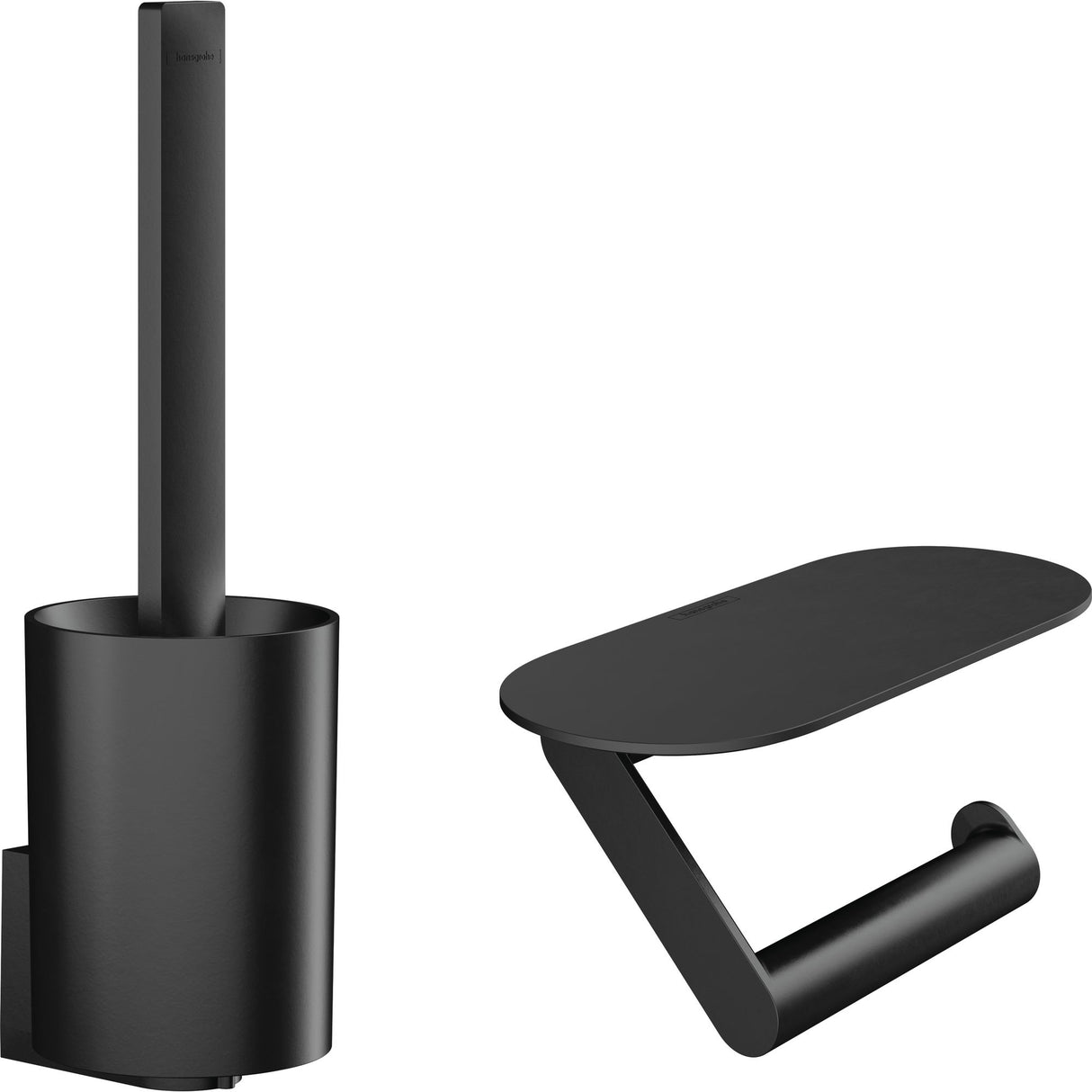 Set Hansgrohe brosse WC et porte-papier noir mat, accessoires de salle de bain élégants.