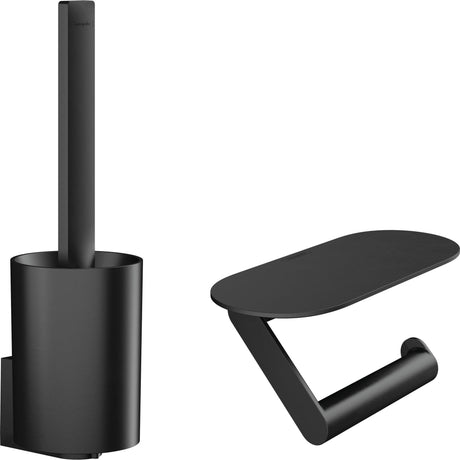 Set Hansgrohe brosse WC et porte-papier noir mat, accessoires de salle de bain élégants.