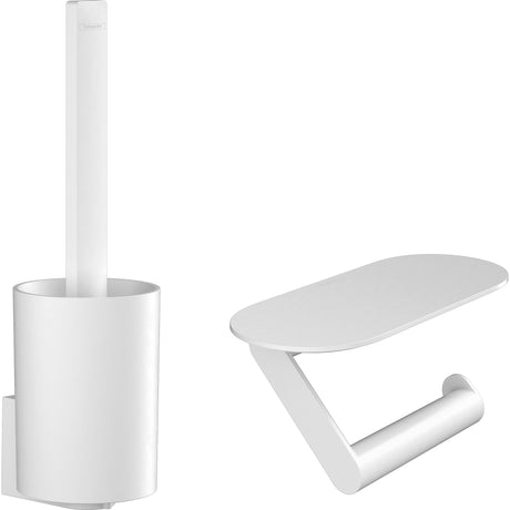 Ensemble Hansgrohe porte-brosse WC et porte-papier toilette blanc, accessoires sanitaires modernes.