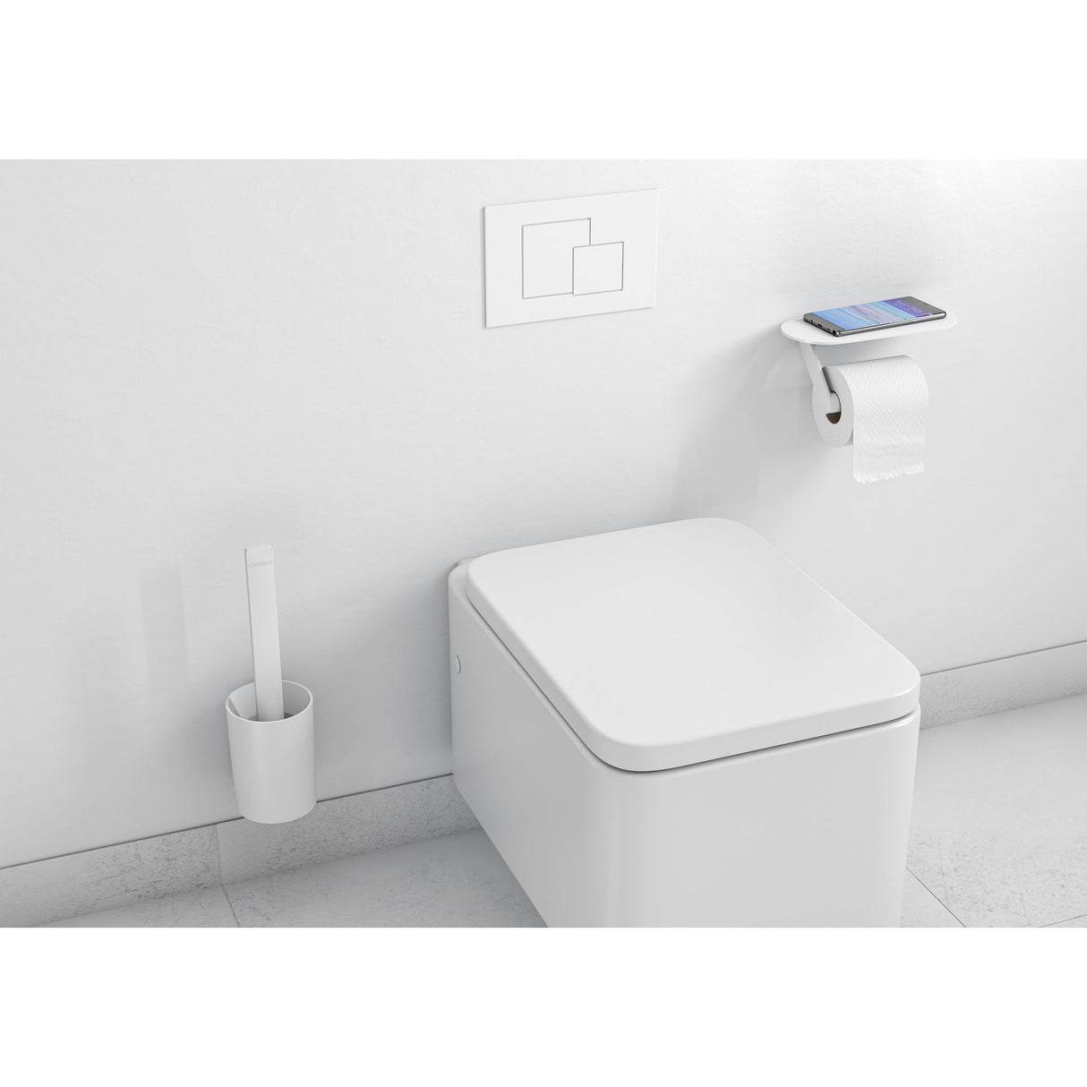 Brosse WC Grohe, accessoire salle de bain, blanche, design moderne, murale.