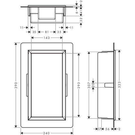 Schéma technique Grohe, trappe de visite rectangulaire, couleur chrome argenté.