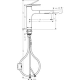 Mitigeur Grohe, robinet de cuisine chromé, schéma technique avec cotes détaillées.