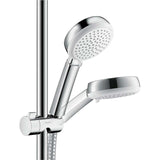 Pommeau de douche chromé Hansgrohe, douchette sanitaire couleur argent.