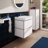 Meuble de salle de bain blanc, type vasque suspendue, marque Roca.