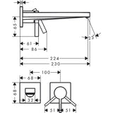 Schéma technique robinet mural Grohe, mitigeur, finition chromée, dimensions détaillées