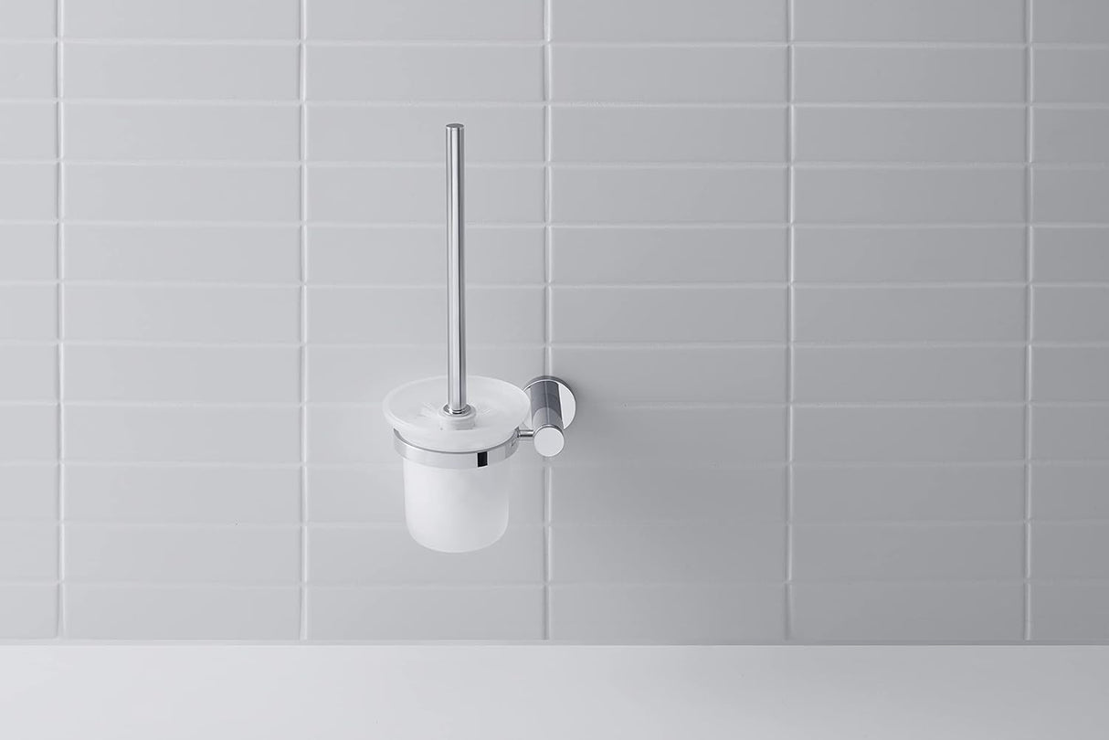 Porte-brosse WC Grohe mural, accessoire sanitaire chromé et blanc, salle de bain.