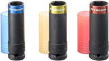 Douilles longues Facom pour jantes, couleur noire avec bagues bleu, jaune et rouge.