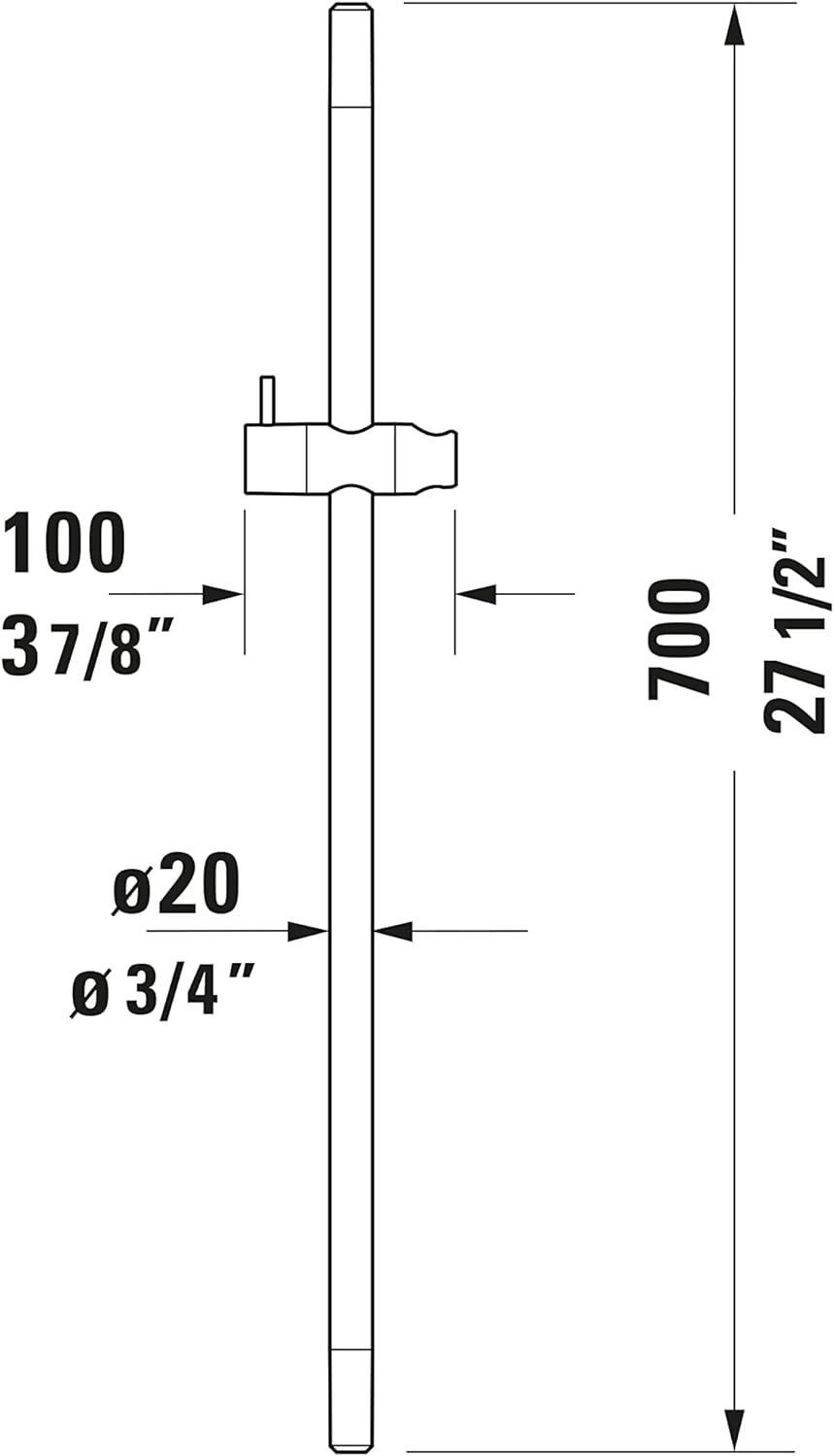 Barre de douche Grohe, accessoire de salle de bain, couleur chromée, schéma technique.