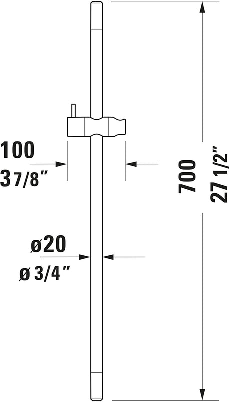 Barre de douche Grohe, accessoire de salle de bain, couleur chromée, schéma technique.