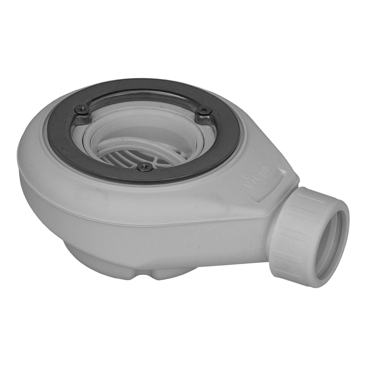 Siphon de douche Viega gris en plastique, pièce de plomberie sanitaire.