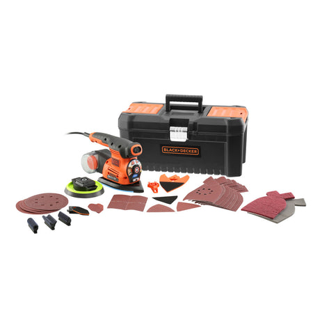Ponceuse électrique orange Black+Decker avec accessoires et mallette noire