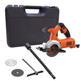 Mini scie circulaire BLACK+DECKER de 85 mm, filaire, 400W, 3600 trs/mn, idéale pour coupe précise et travaux de bricolage.