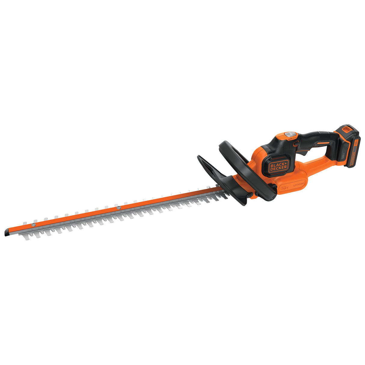 Taille-haie BLACK+DECKER orange et noir sans fil avec lame longue, outil jardinage