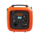 Gonfleur électrique BLACK+DECKER ASI400-XJ avec compresseur filaire, manomètre et poignées pour pneus et sports.