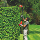 Taille-haies sans fil BLACK+DECKER lithium 18V, longueur de 43cm, coupe longue portée, sans batterie visible.