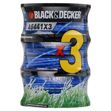Bobine de fil nylon bleu pour coupe-bordure BLACK+DECKER, modèle A6441X3, lot de 3