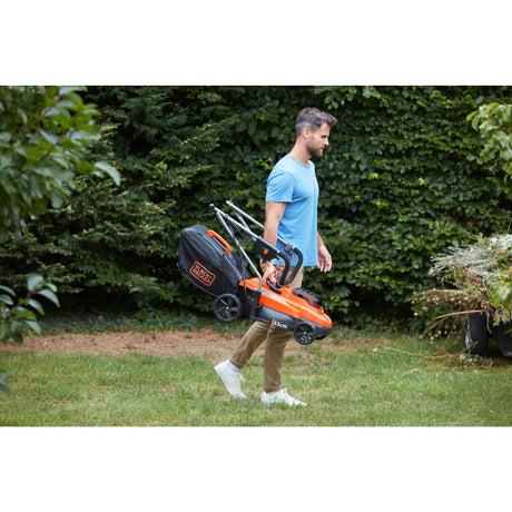 Tondeuse sans fil BLACK+DECKER 33cm 36V avec batterie 2,5Ah, idéale pour couper la pelouse extérieure.