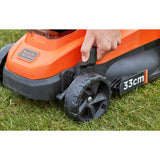 Tondeuse sans fil BLACK+DECKER 33cm 36V avec batterie 2,5Ah, adaptée pour la coupe de pelouse.