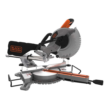 Scie à onglet Black+Decker, grise et orange, outil électroportatif de découpe.