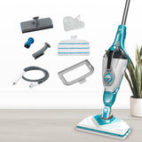 Nettoyeur vapeur Black+Decker, balai multifonction bleu avec accessoires, pour sols
