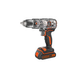 Perceuse-visseuse Black+Decker, outil électroportatif, couleur noire et orange, vue coupe.