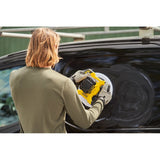 Polisseuse sans fil jaune Stanley, outil électroportatif pour carrosserie noire.