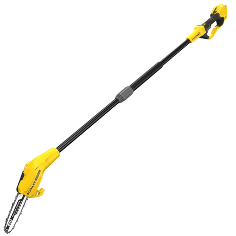 Élagueuse sans fil Stanley couleur jaune et noire, outil de jardinage télescopique.