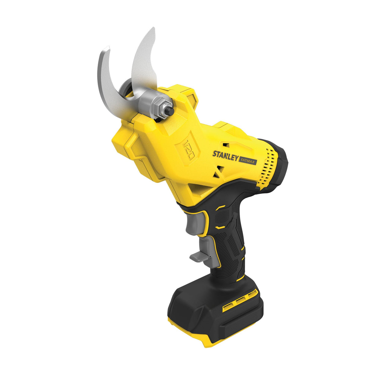 Sécateur électrique Stanley, jaune et noir, outil de jardinage puissant et ergonomique