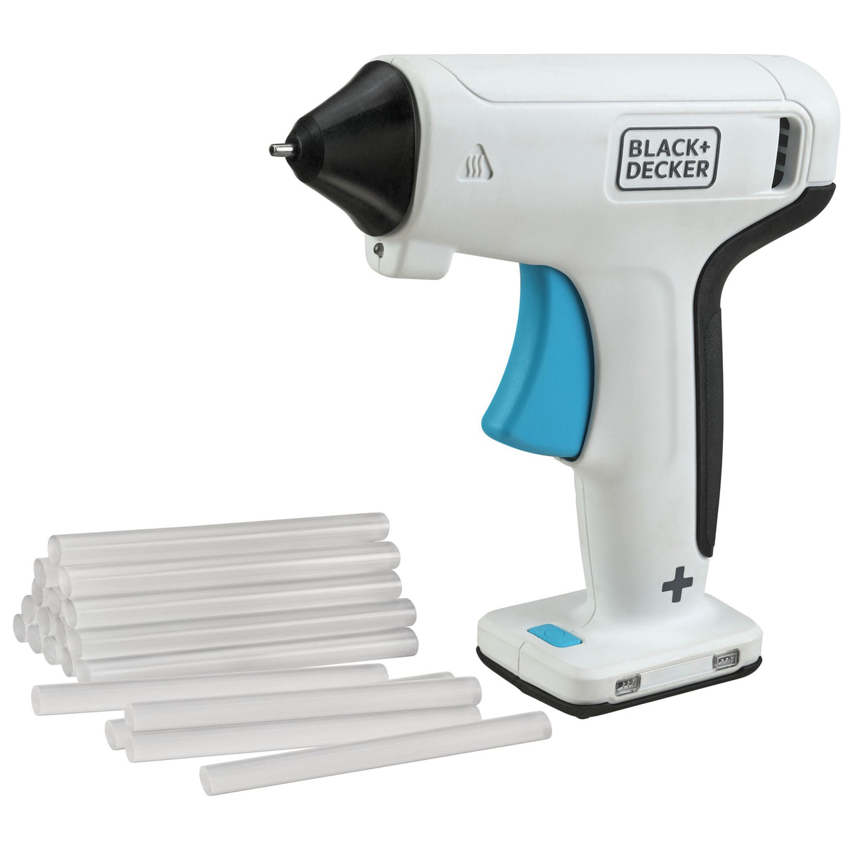 Pistolet à colle blanc Black+Decker avec bâtons de colle transparents