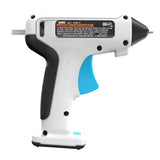 Pistolet à colle Black & Decker, type outillage, couleur blanc et noir avec gâchette bleue