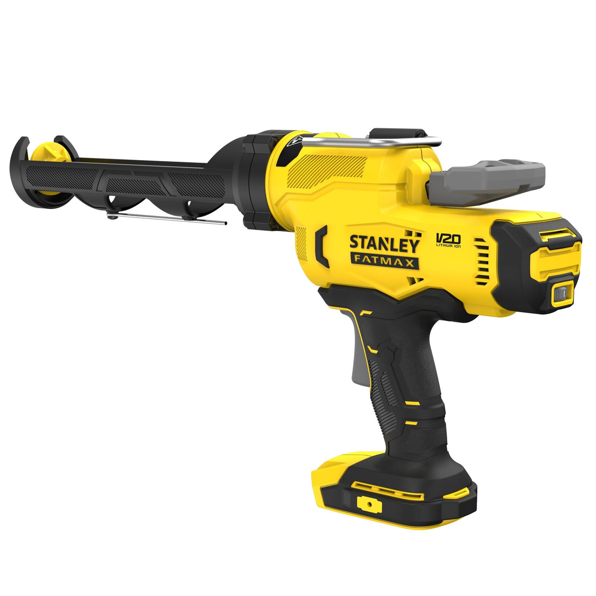 Presse à mastic Stanley Fatmax électrique jaune et noire, outil professionnel pour cartouches.