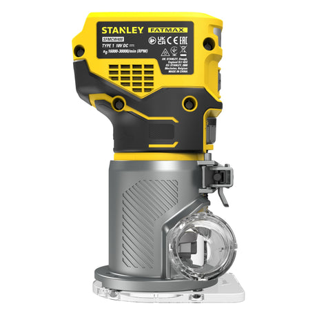 Défonceuse électrique Stanley FATMAX, outil électroportatif jaune et gris.