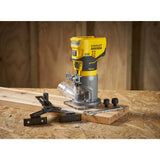 Défonceuse électrique Stanley, outil de menuiserie jaune et gris, posée sur bois.