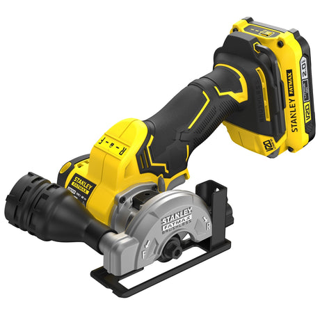 Scie circulaire Stanley Fatmax sans fil, jaune et noire, outil électroportatif.