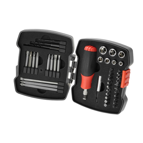 Coffret de clés et douilles BLACK+DECKER avec tournevis à cliquet manuel et 43 embouts pour bricolage.