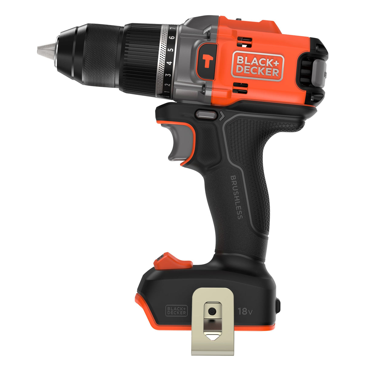 Perceuse visseuse à percussion BLACK+DECKER 18V brushless, sans batterie, outil électrique éco-responsable pour bricolage.