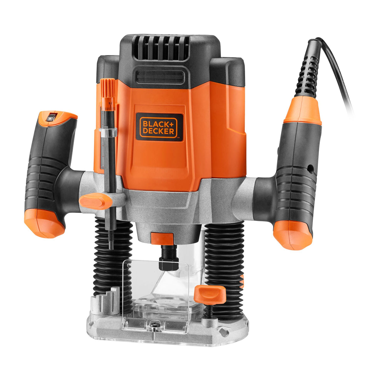 Défonceuse électrique Black+Decker, outil de bricolage, couleur orange et noir.